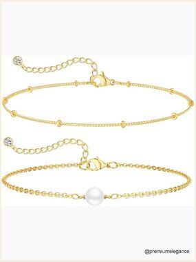 Waterproof 14K Gold Plated Adjustable Stackable Bracelets Set